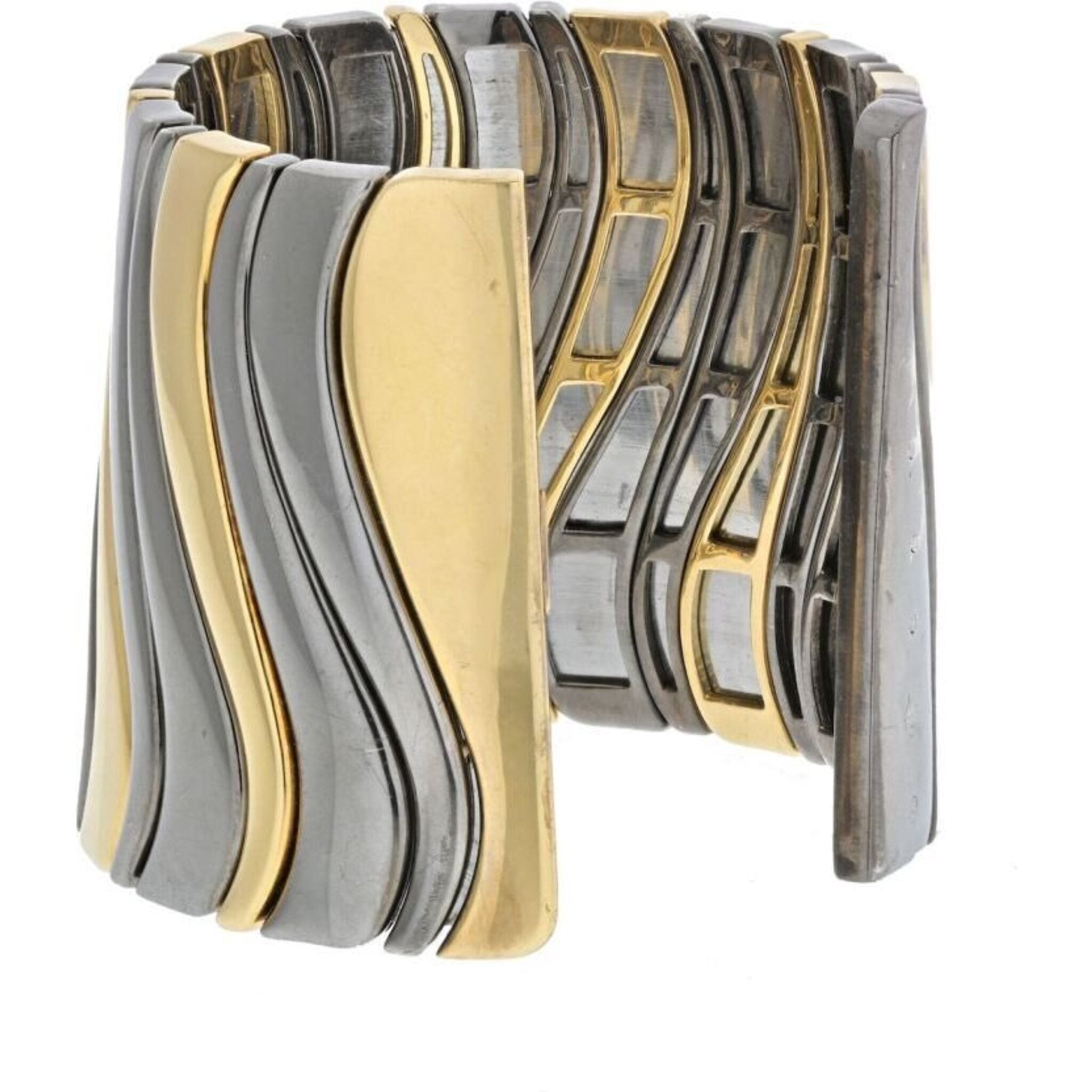 Marina B. - 18K Yellow Gold Hematite Large Cuff Bangle Bracelet