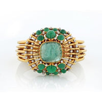 Mauboussin - Vintage 18K Yellow Gold Cabochon Green Emerald Cuff Bangle Bracelet