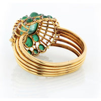 Mauboussin - Vintage 18K Yellow Gold Cabochon Green Emerald Cuff Bangle Bracelet