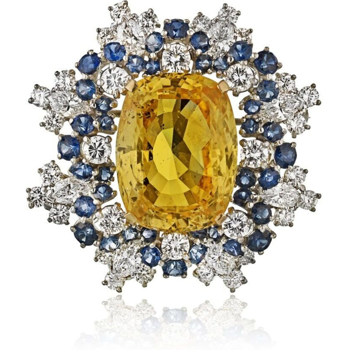 Oscar Heyman - 1970's Platinum & 18K Yellow Gold 31.97 Yellow Sapphire & Diamond Brooch