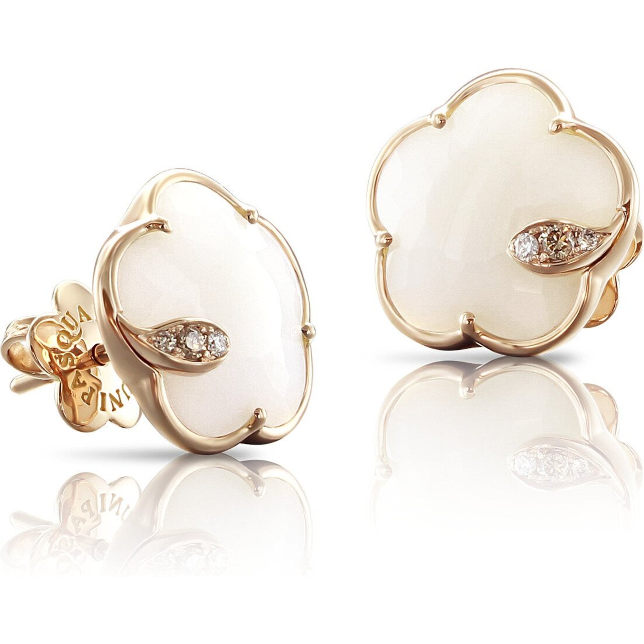 Pasquale Bruni - Petit Joli Stud Earrings in 18k Rose Gold with White  Agate, White and Champagne Diamonds