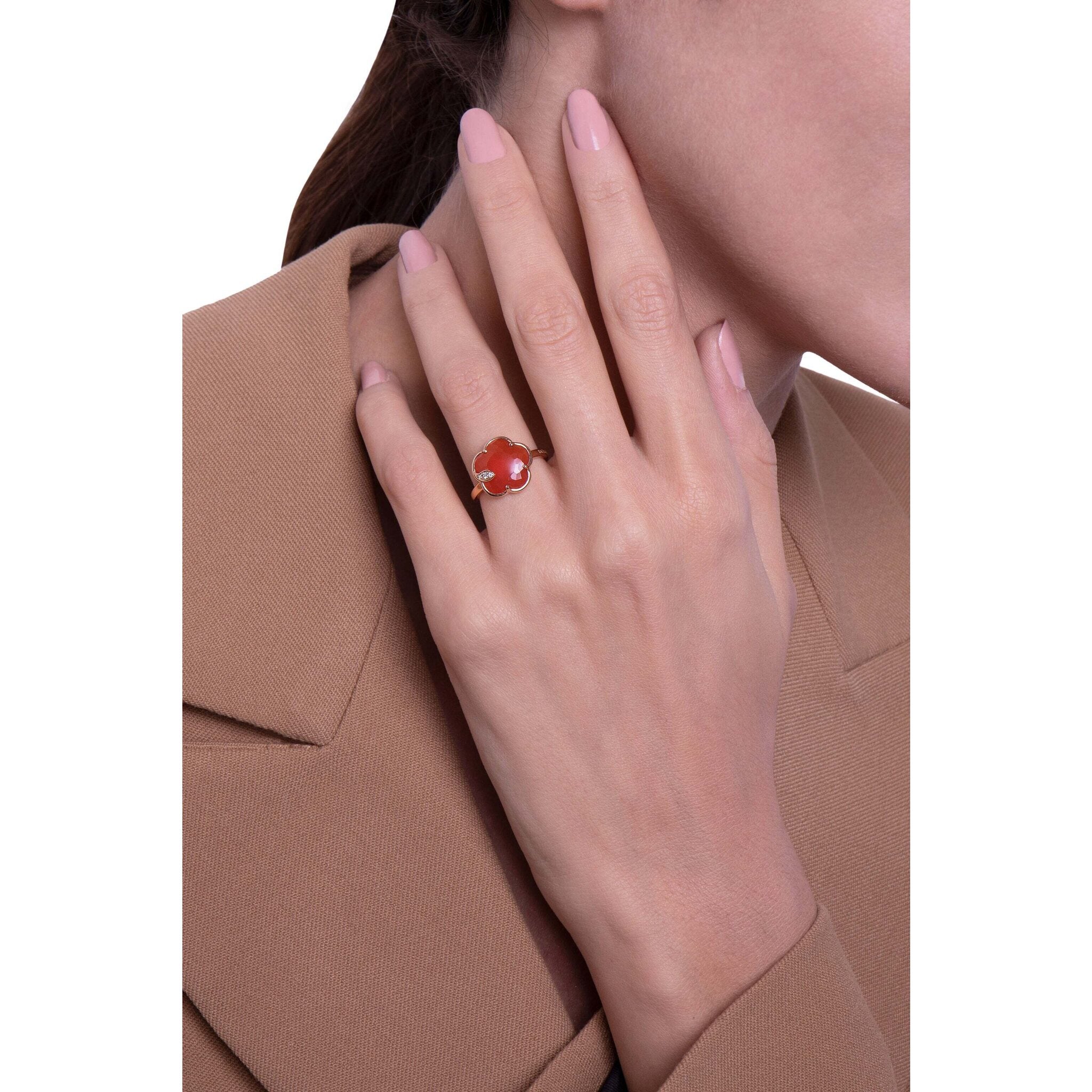 Pasquale Bruni - Petit Joli Ring in 18k Rose Gold with Carnelian, White and  Champagne Diamonds