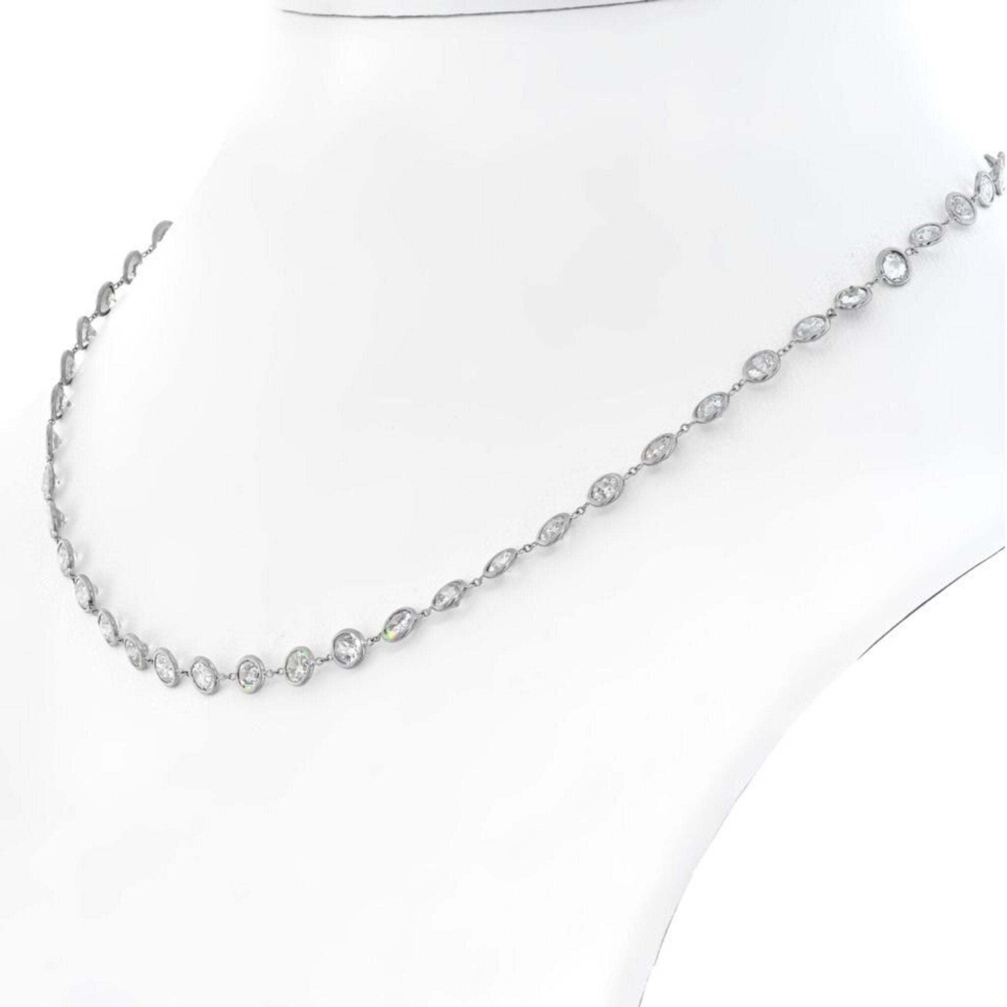 Platinum 13.50 Carat Round Cut Diamond By The Yard Chain Necklace