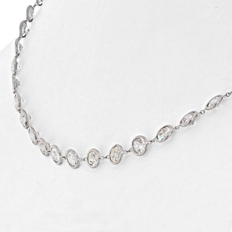 Platinum 13.50 Carat Round Cut Diamond By The Yard Chain Necklace