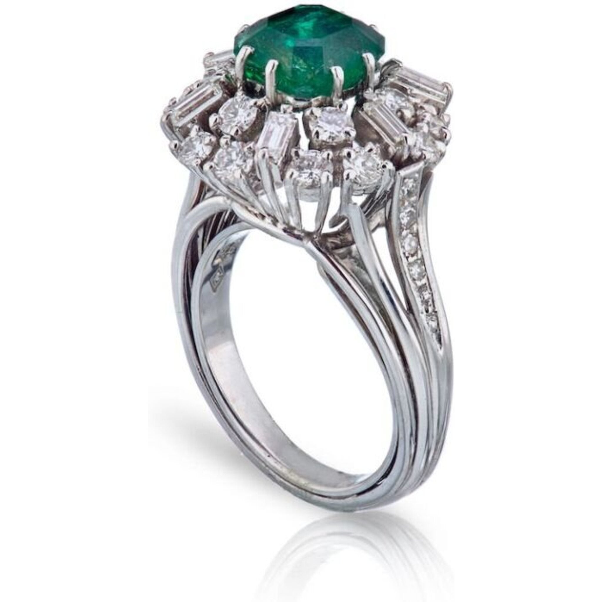 Platinum 2 Carat Emerald and Diamond Ring