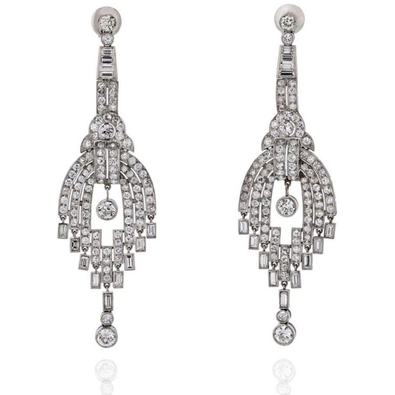 Platinum 20 Carat Chandelier Dangling Art Deco Earrings