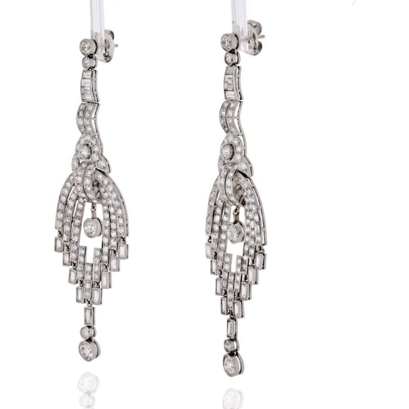 Platinum 20 Carat Chandelier Dangling Art Deco Earrings