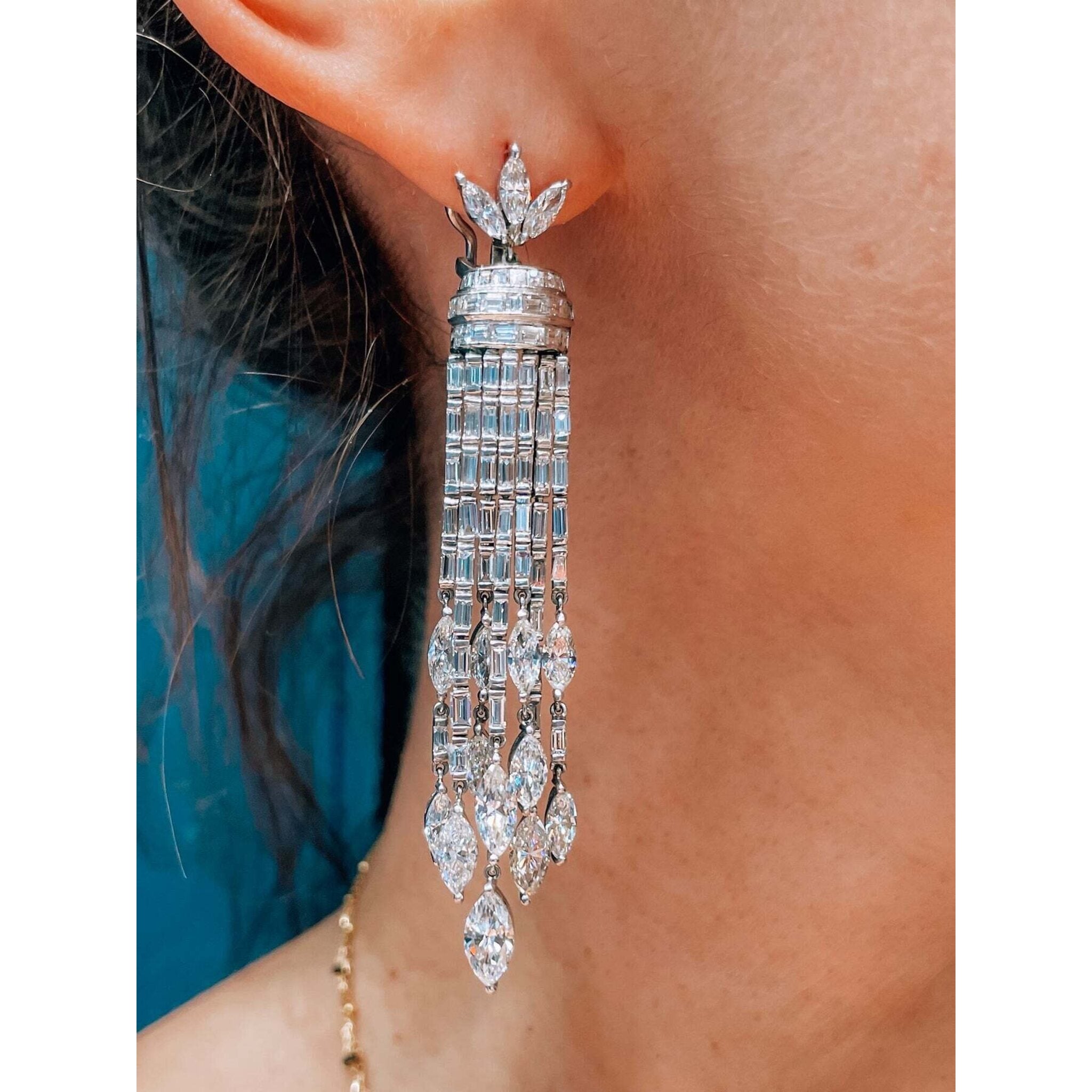 Platinum 27 Carat Diamond Hanging Chandelier Estate Earrings