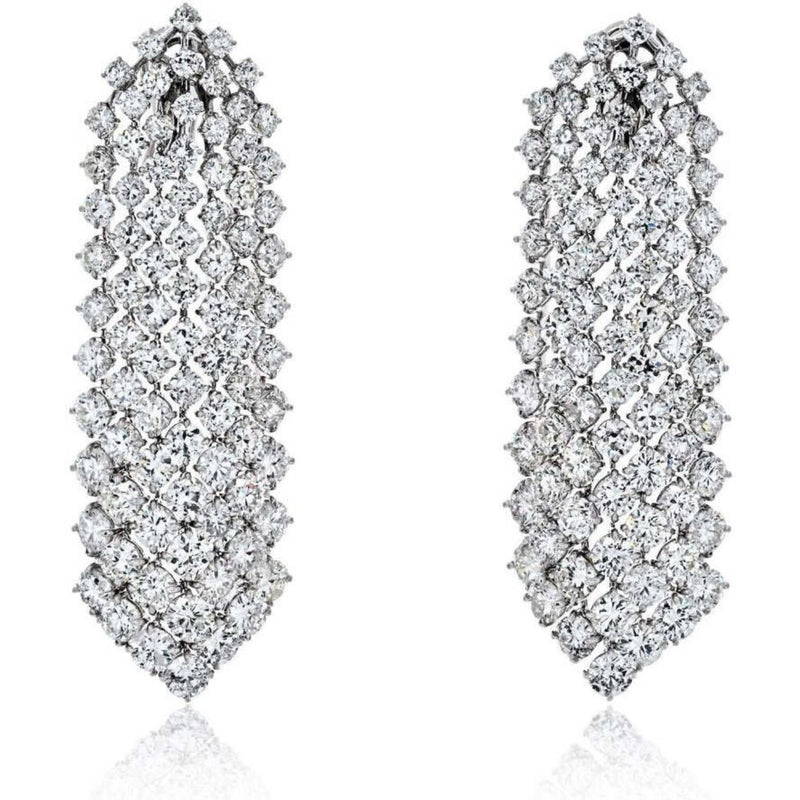Platinum 35 Carats Cascading Round Diamond Waterfall Earrings