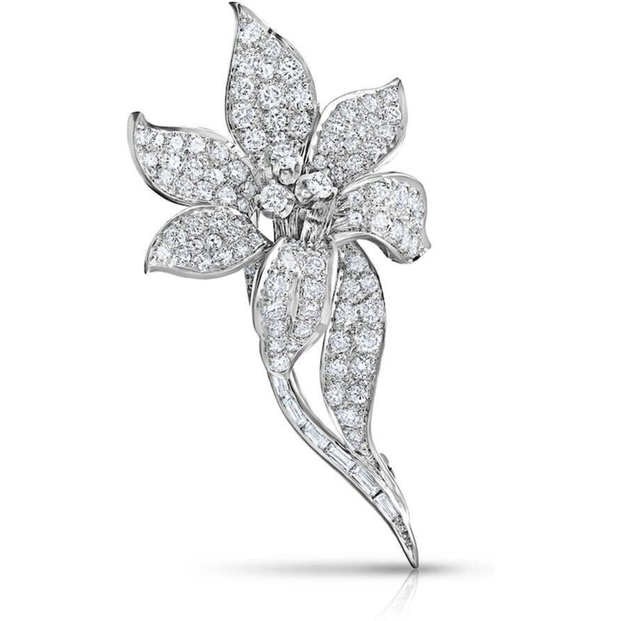 Estate Platinum 5.00 Carat Diamond Flower Brooch