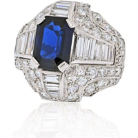 Platinum 7 Carat Emerald Cut Sapphire Diamond Ring