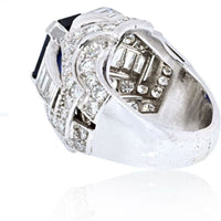 Platinum 7 Carat Emerald Cut Sapphire Diamond Ring