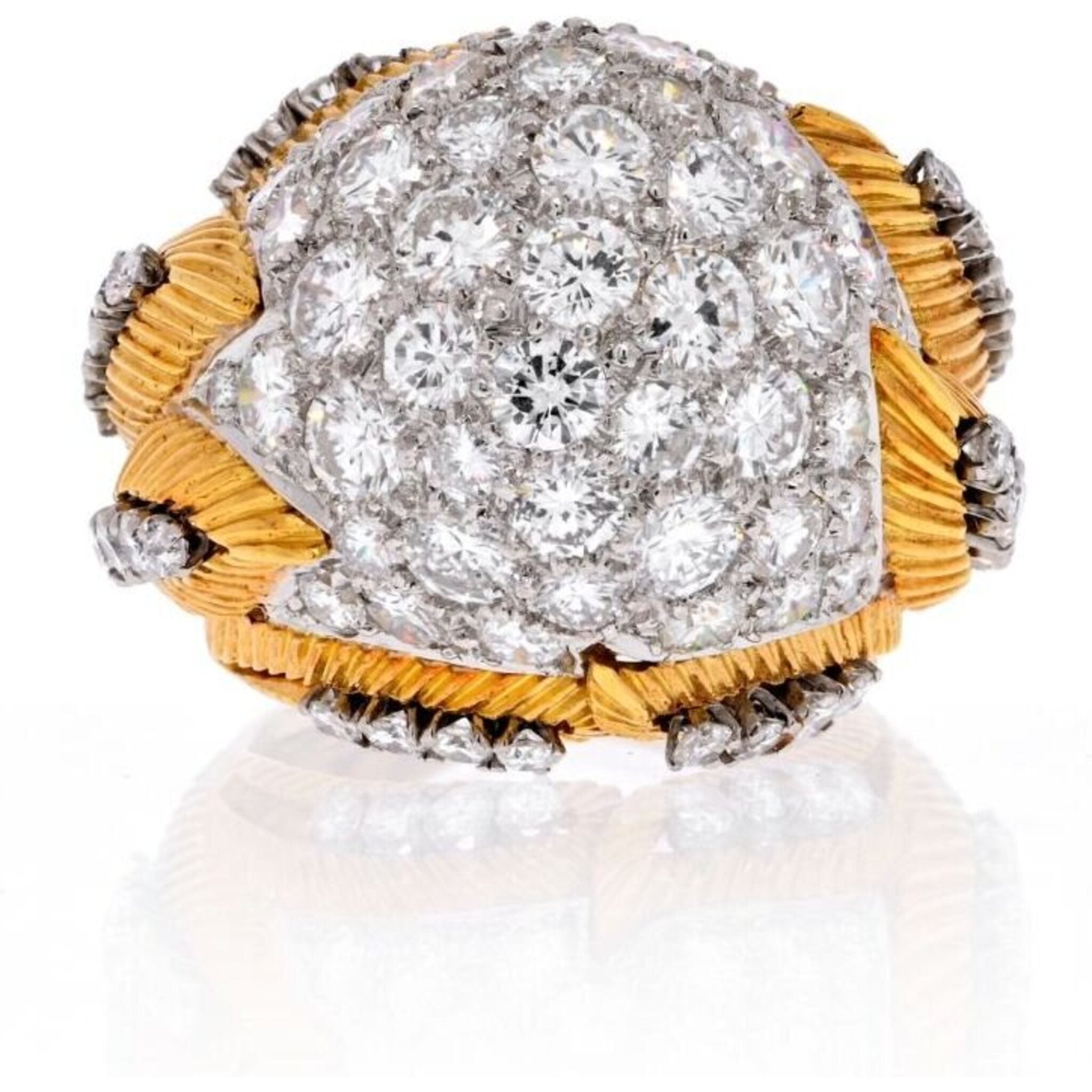 Platinum & 18K Yellow Gold 1950's Cluster 8.50 Carat Diamond Dome Ring