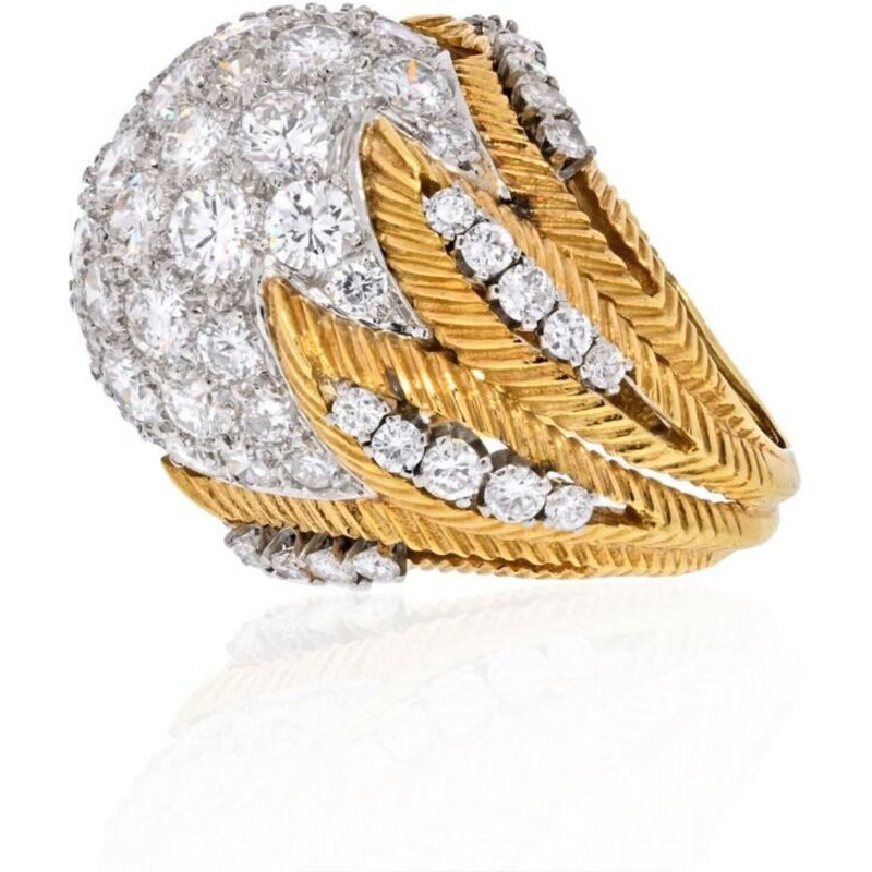 Platinum & 18K Yellow Gold 1950's Cluster 8.50 Carat Diamond Dome Ring