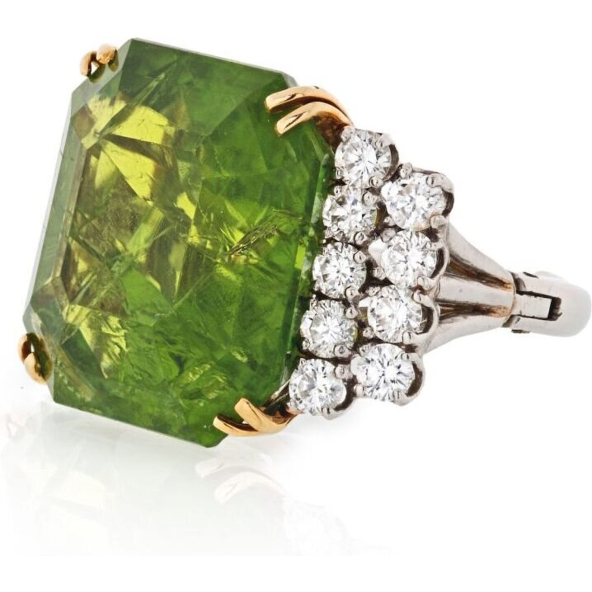 Platinum & 18K Yellow Gold 45 Carat Large Peridot Diamond Ring