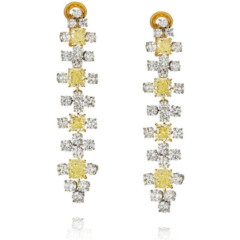 Platinum & 18K Yellow Gold Fancy Yellow Diamond Earrings