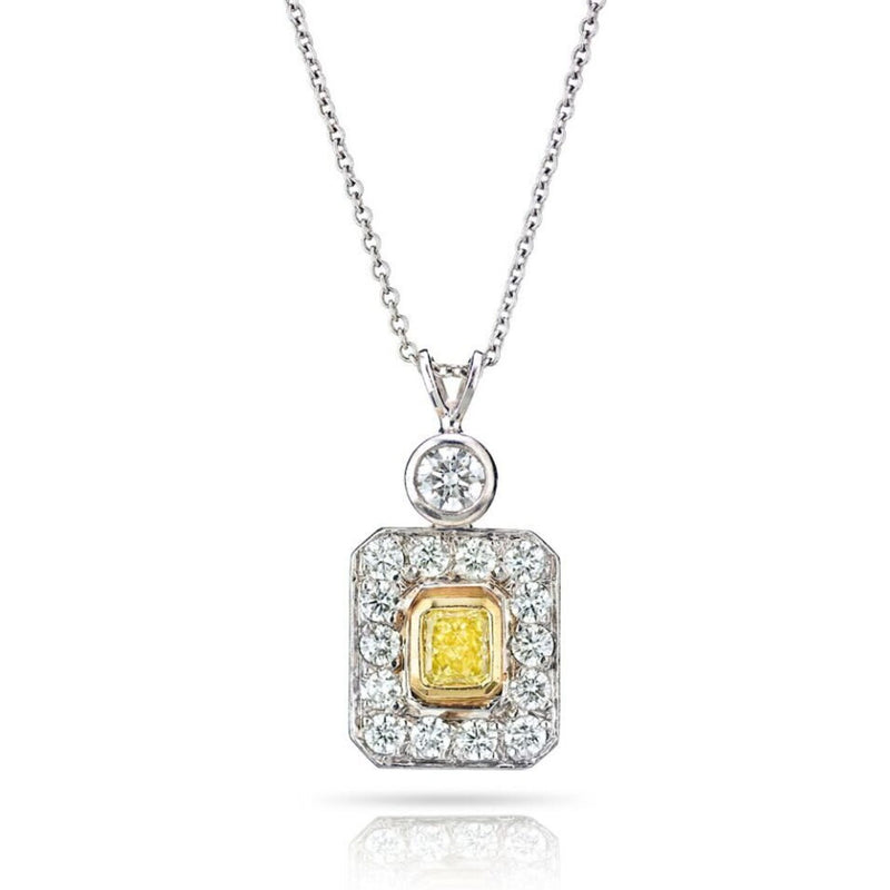 Platinum & 18K Yellow Gold Fancy Yellow Diamond Halo Pendant