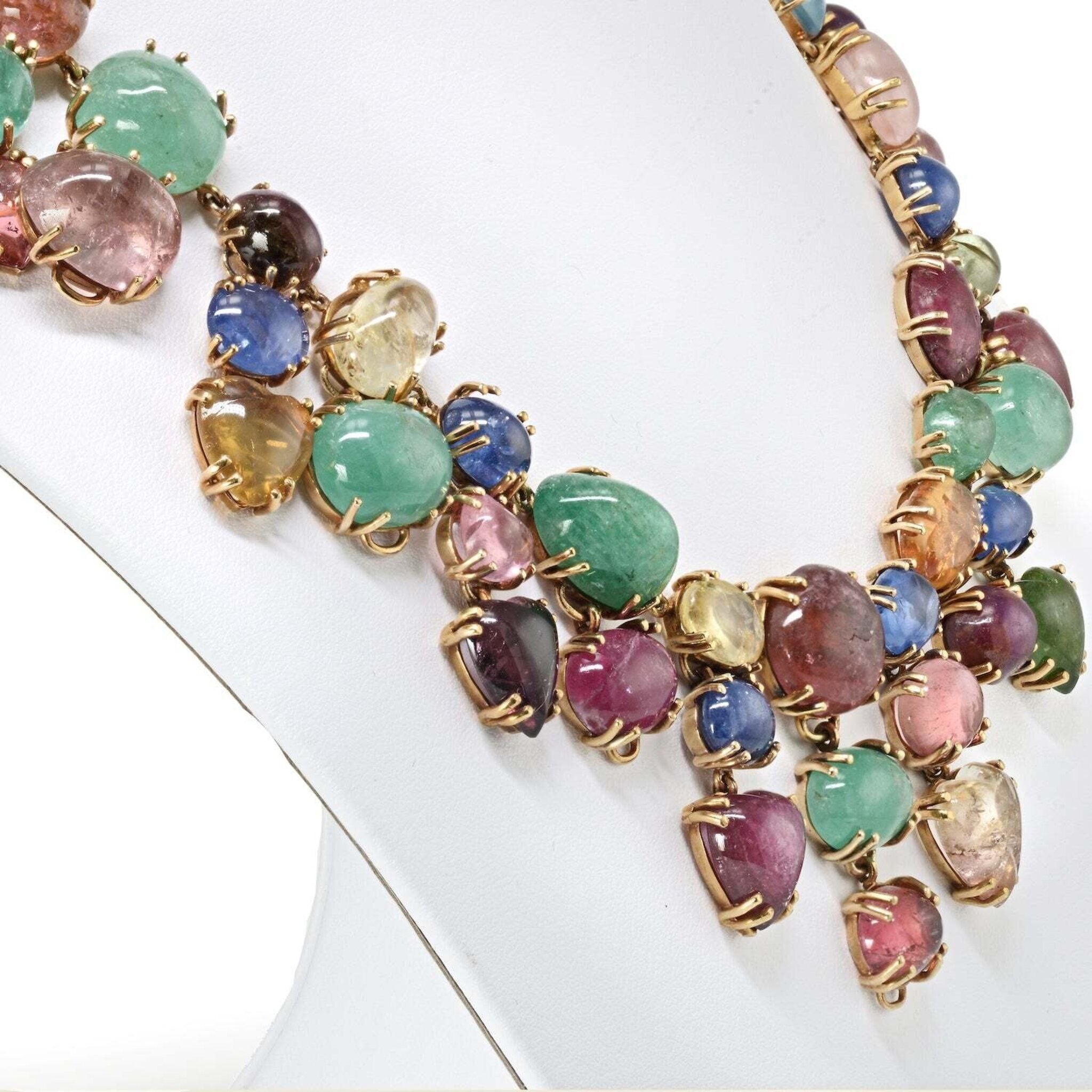 Solid Gold 14K Silk Knotted Rainbow Multi Gemstone Necklace - Valltasy