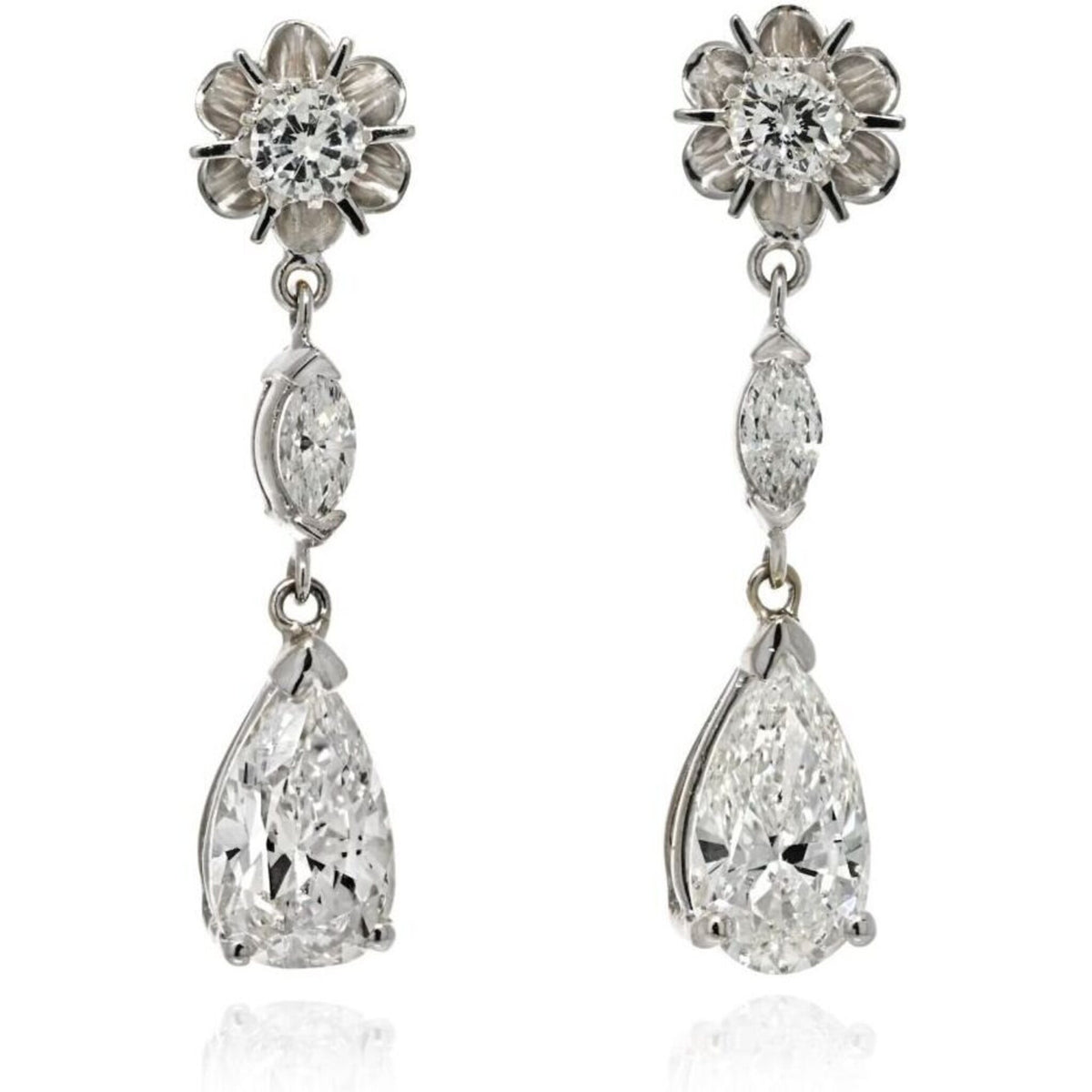 Tiffany & Co. - 14K White Gold 4.42 Carat Diamond Drop Pear Cut Earrings