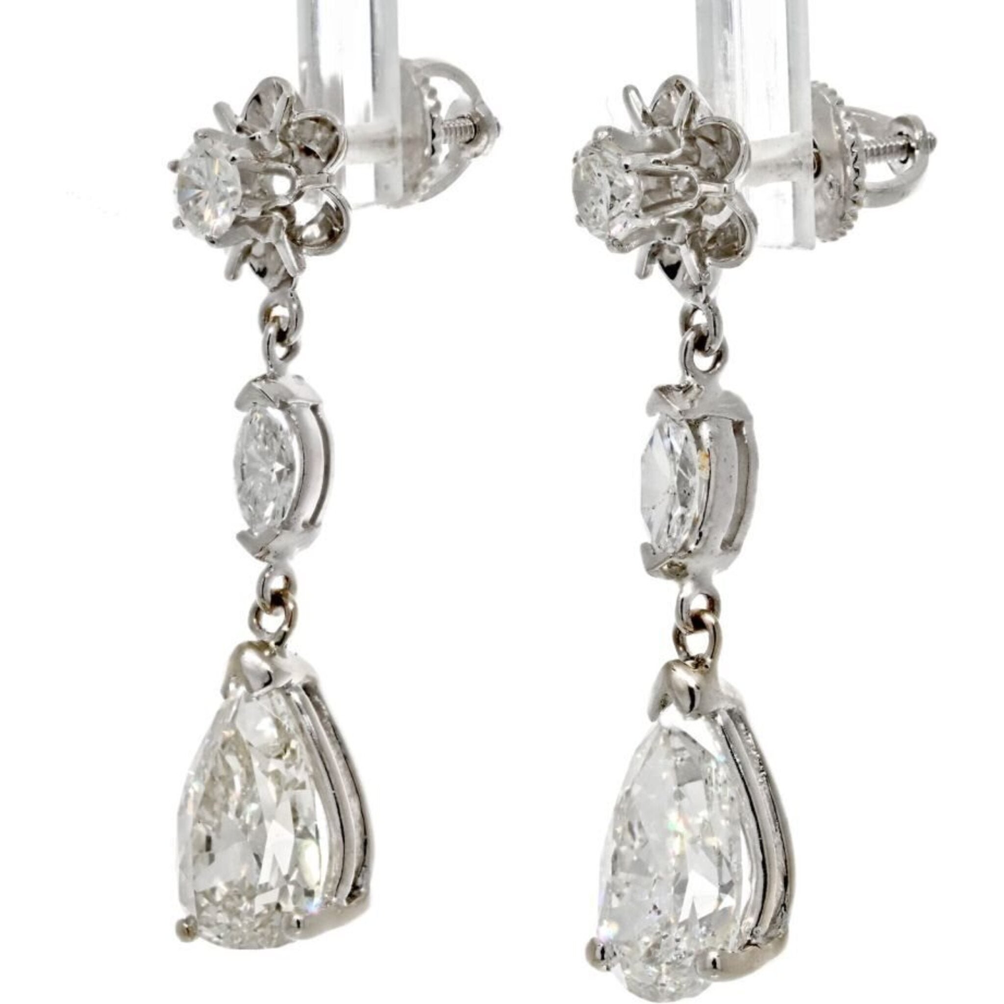 Tiffany & Co. - 14K White Gold 4.42 Carat Diamond Drop Pear Cut Earrings
