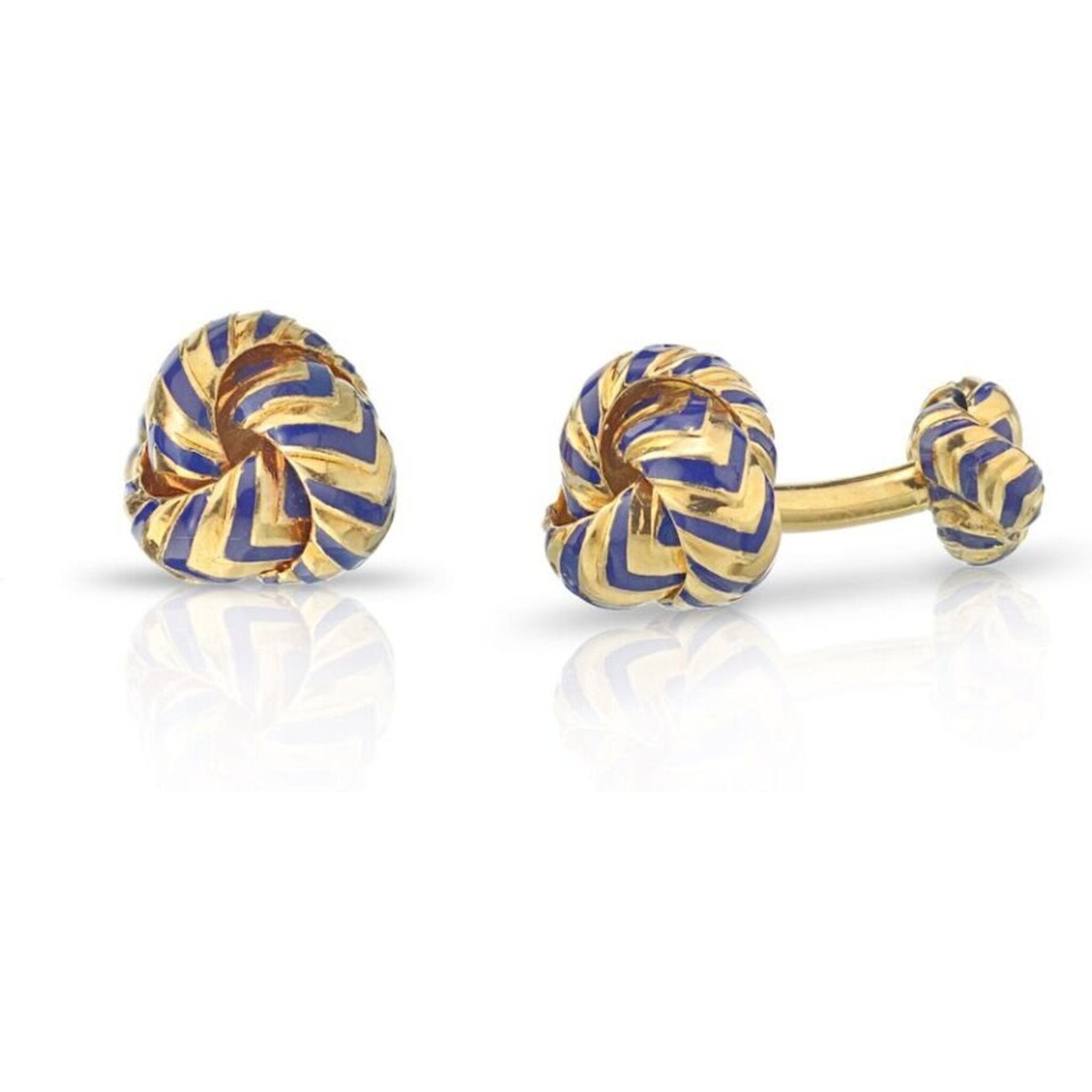 Tiffany & Co. - 18K Yellow Gold Chevron Blue Enamel Knot Cuff