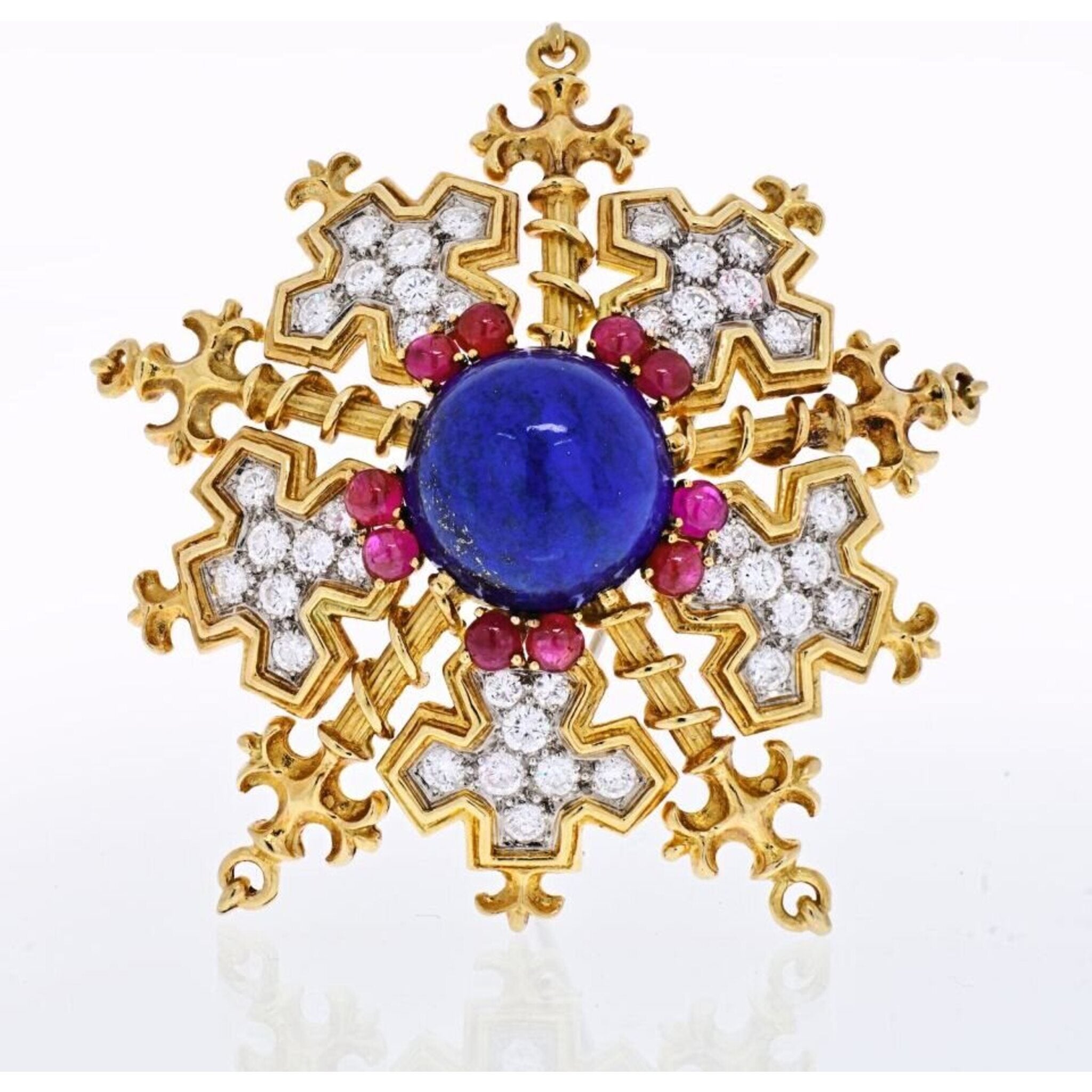 Tiffany & Co. - 18K Yellow Gold Snowflake With Lapis, Rubies And