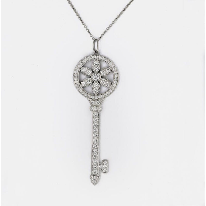 Tiffany Keys petals key pendant with diamonds in platinum on a
