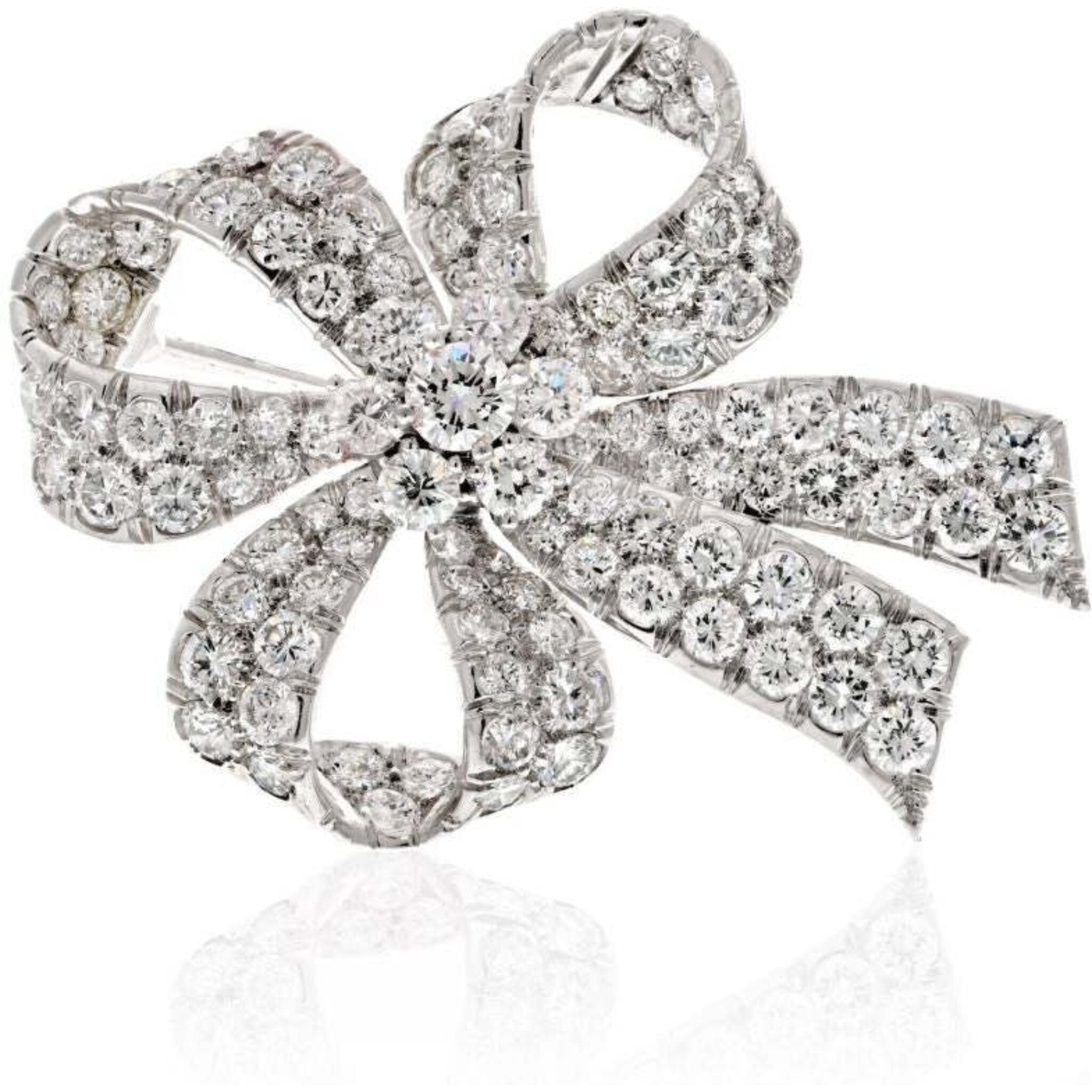 Tiffany & Co. - Platinum 6.00 Carat Diamond Bow Ribbon Ladies Brooch