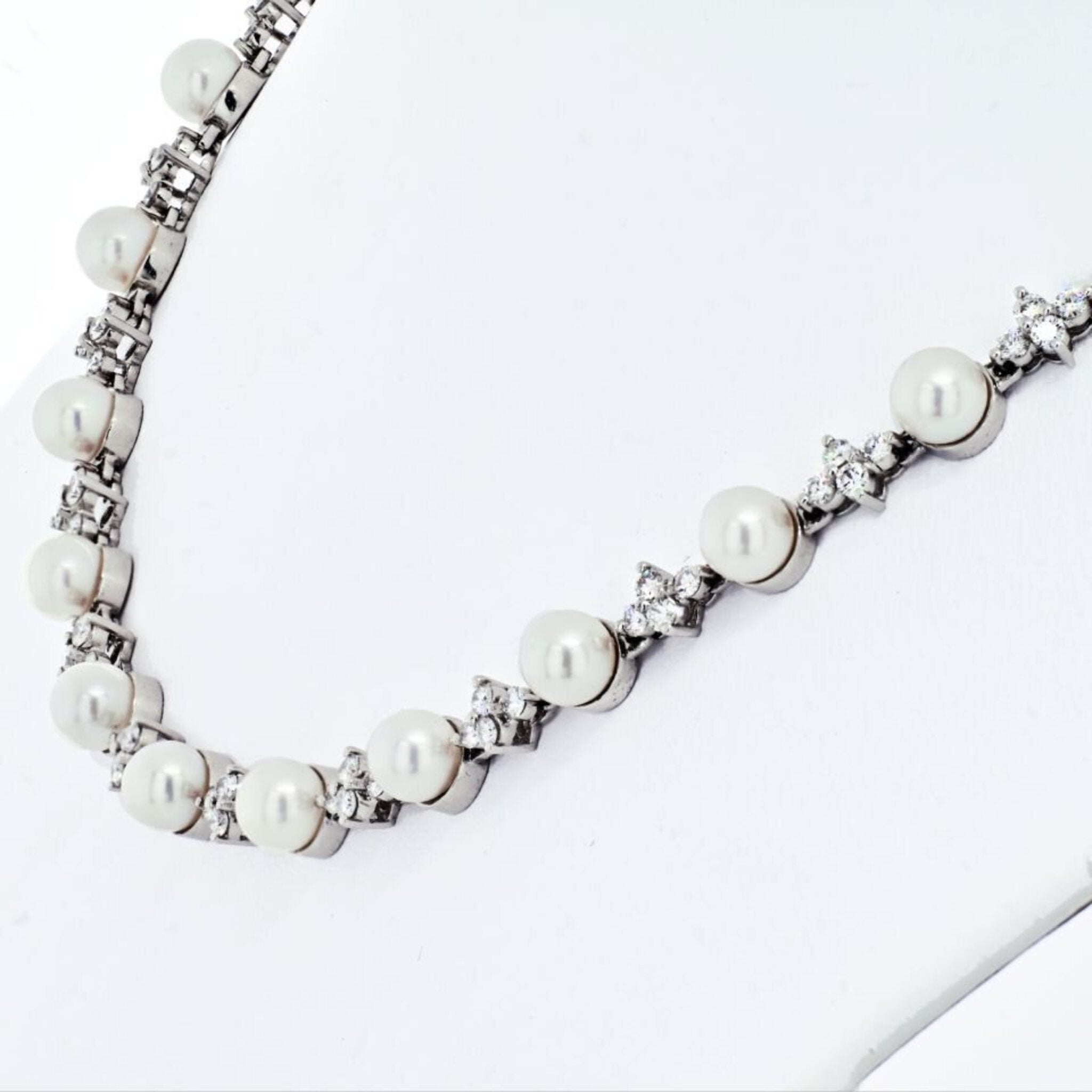 Tiffany & Co. Akoya Cultured Pearl 18K White Gold 7mm Signature X Necklace  | Samuelson's Diamonds