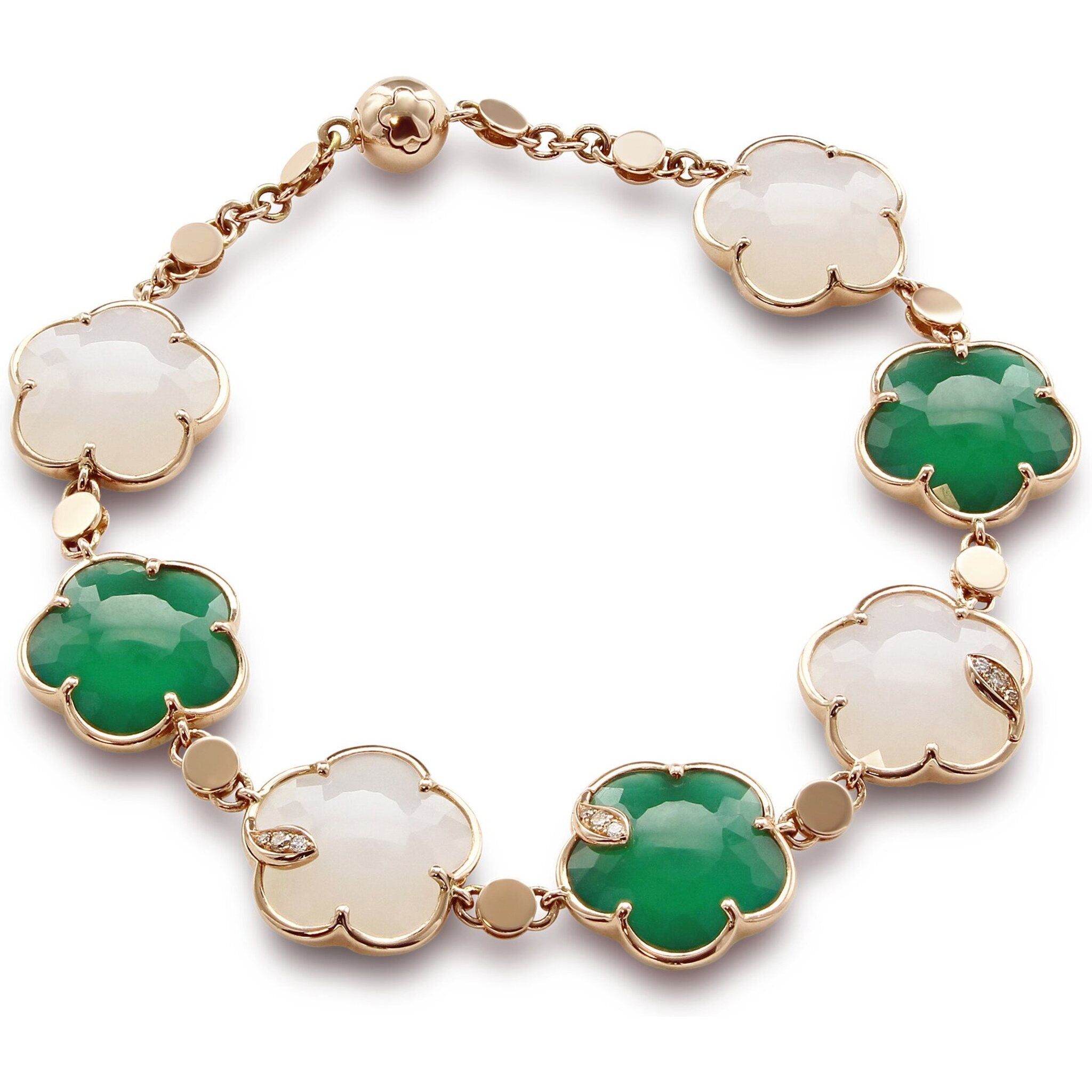 18k White Gold & Green Gemstone Clover Bracelet