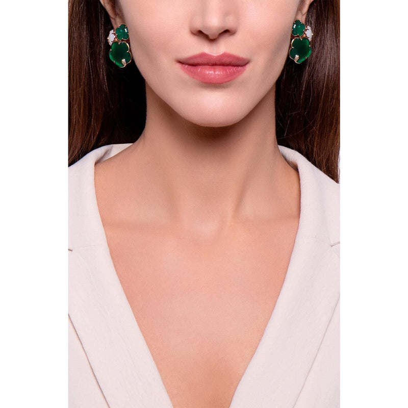 Pasquale Bruni  - Ton Joli Bouquet Earrings in 18k Rose Gold with White and Green Agate, White and Champagne Diamonds