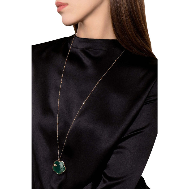 Pasquale Bruni  - Ton Joli Necklace in 18k Rose Gold with Green Agate, White and Champagne Diamonds
