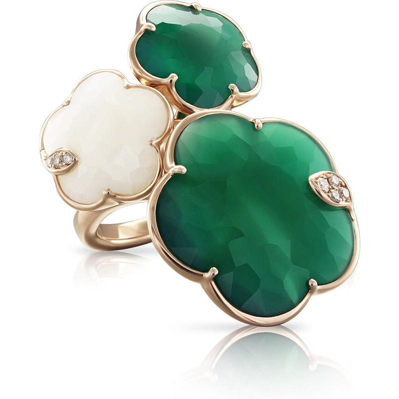 Pasquale Bruni  - Ton Joli Bouquet Ring in 18k Rose Gold with White and Green Agate, White and Champagne Diamonds