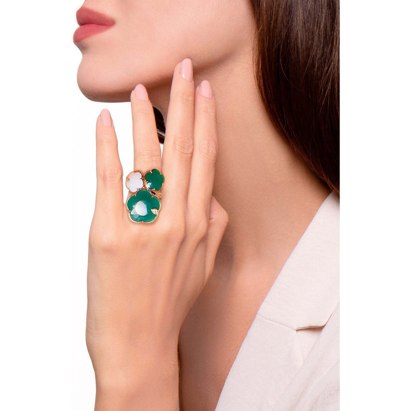 Pasquale Bruni  - Ton Joli Bouquet Ring in 18k Rose Gold with White and Green Agate, White and Champagne Diamonds