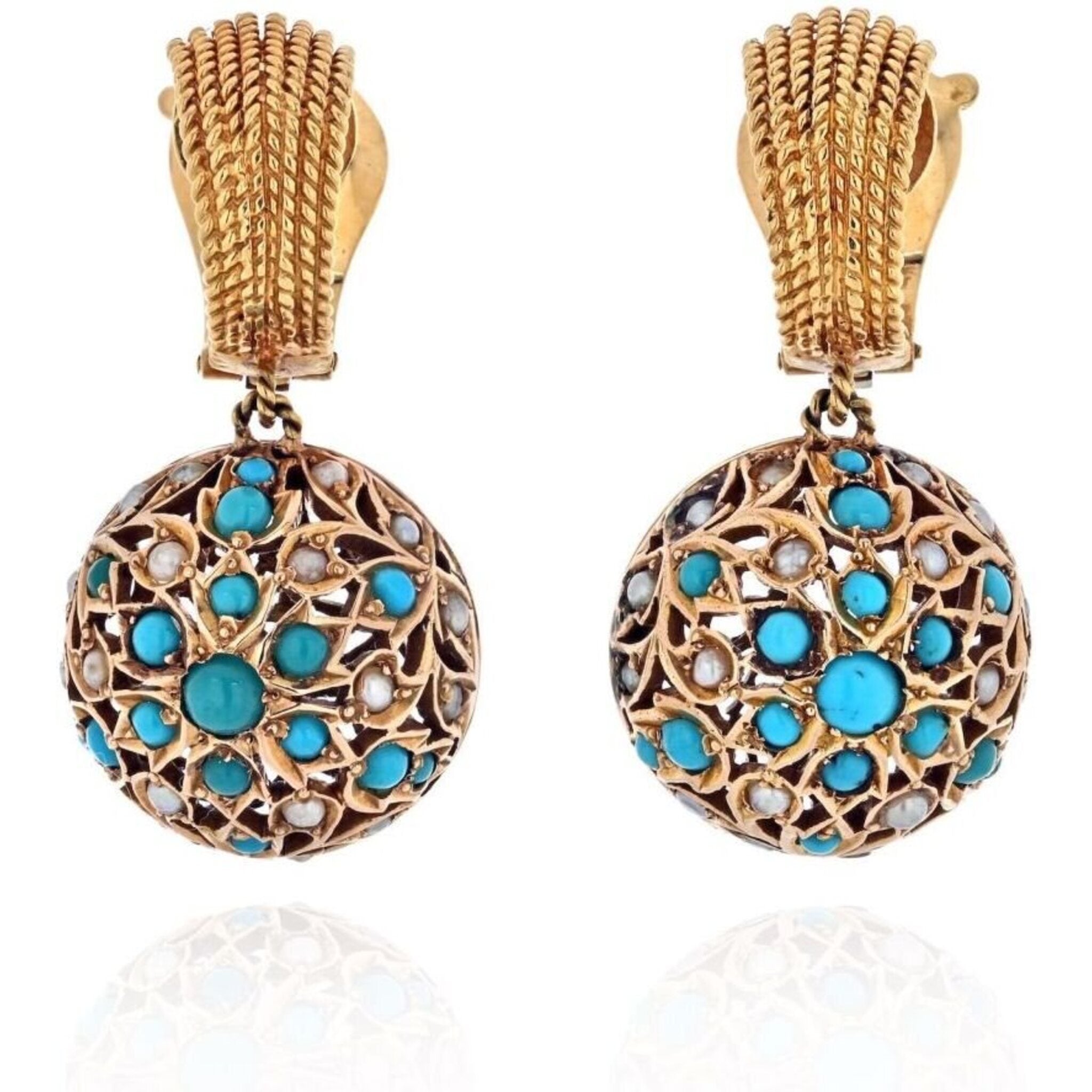 Van Cleef Arpels 18K Yellow Gold 1960's Turquoise Pearl Drop