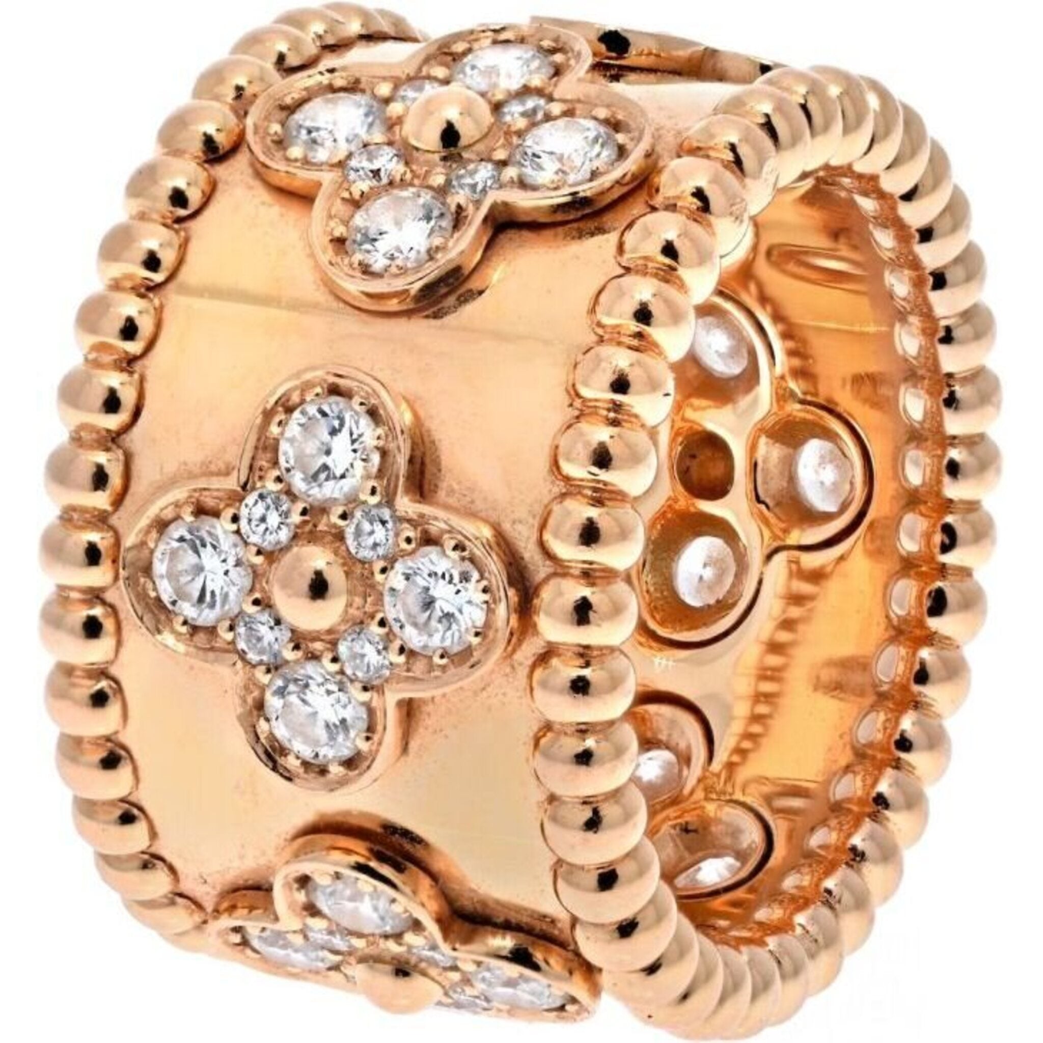 Van Cleef & Arpels - 18K Yellow Gold Perlee Clover Diamond Ring