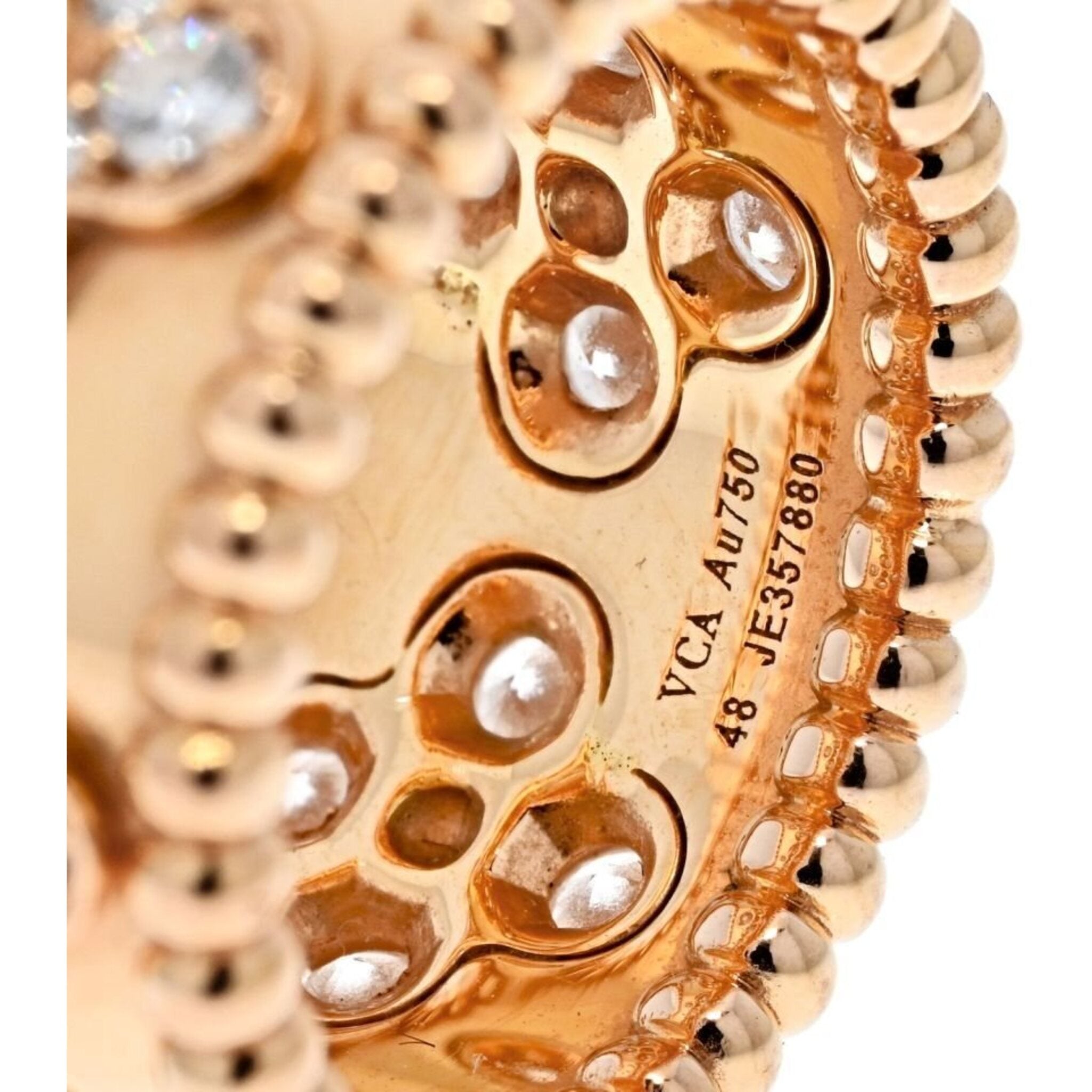 Van Cleef Arpels 18K Yellow Gold Perlee Clover Diamond Ring