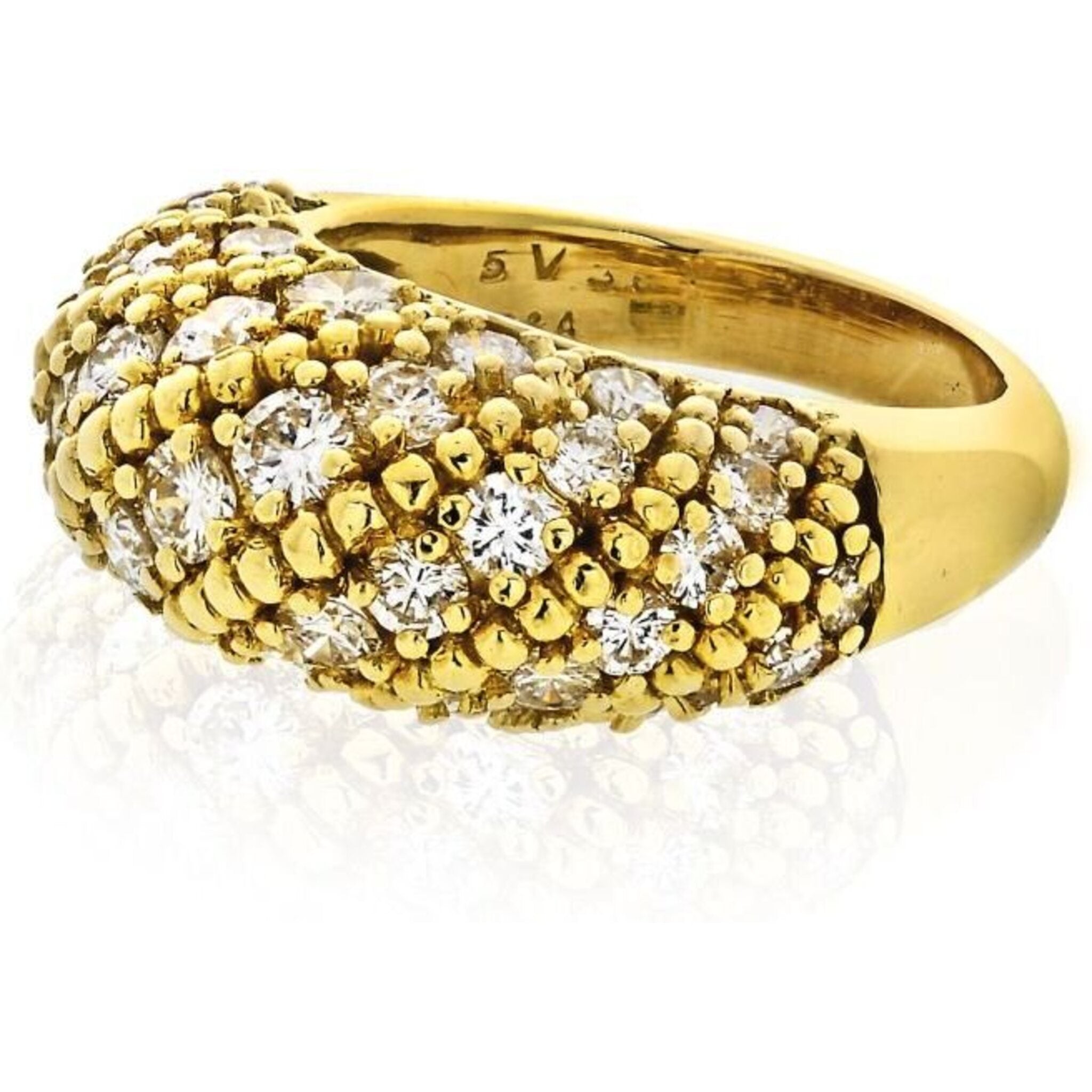 Van Cleef & Arpels - 18K Yellow Gold Perlee Clover Diamond Ring