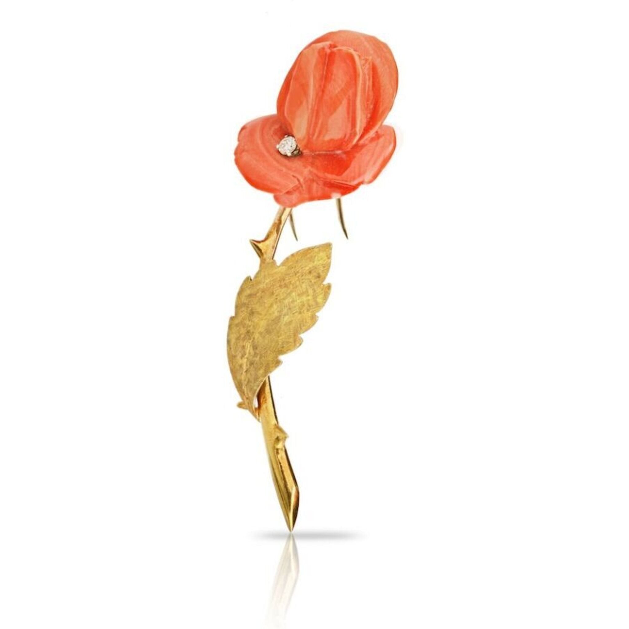 Van Cleef & Arpels - French 18K Yellow Gold 1965 Coral Rose Brooch
