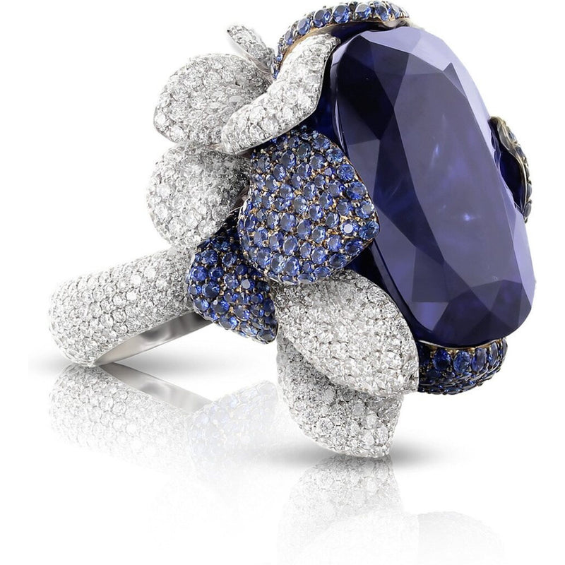 Pasquale Bruni  - Vento Atelier Ring in 18k White Gold with Tanzanite, Blue Sapphire Pavé and Diamonds