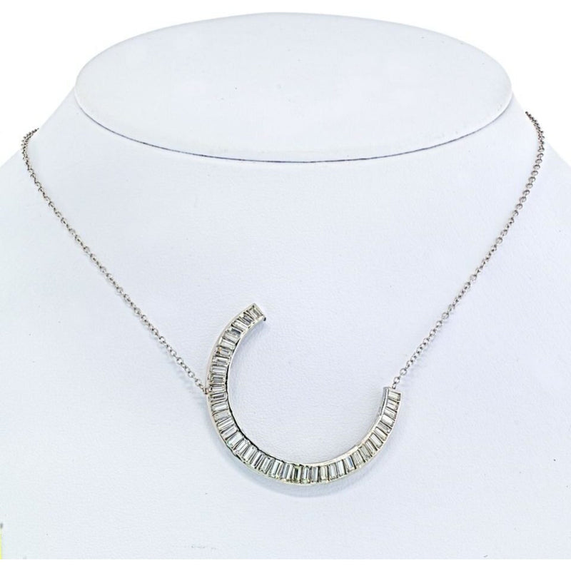 Vintage Baguette Diamond Crecent Pendant On A Chain Pendant