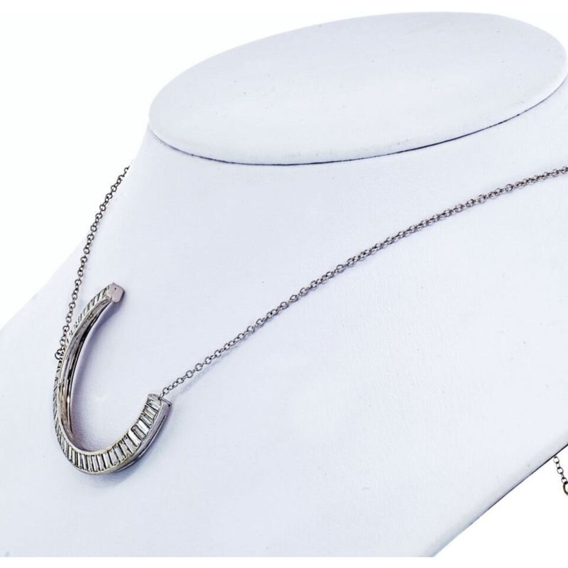 Vintage Baguette Diamond Crecent Pendant On A Chain Pendant