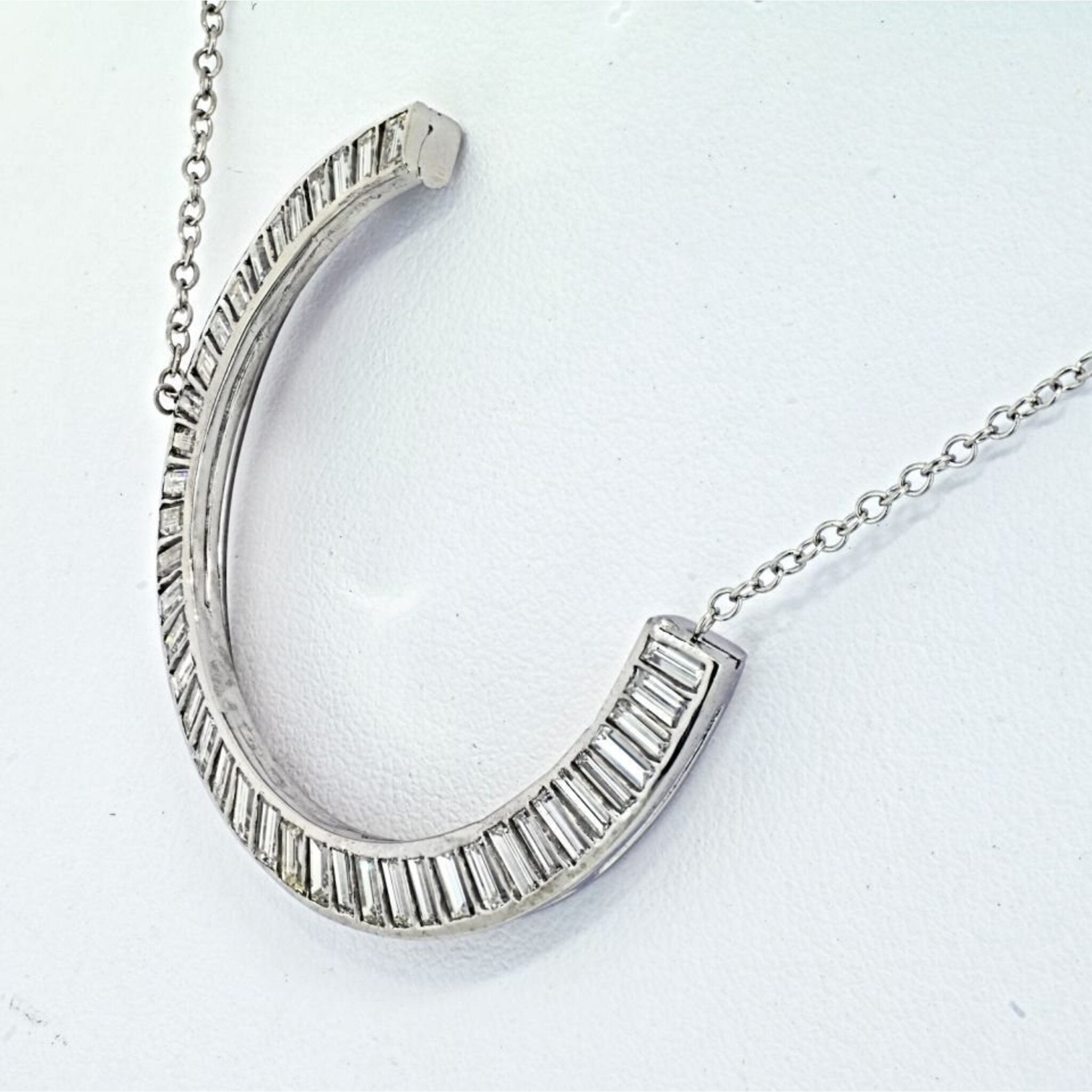 Vintage Baguette Diamond Crecent Pendant On A Chain Pendant